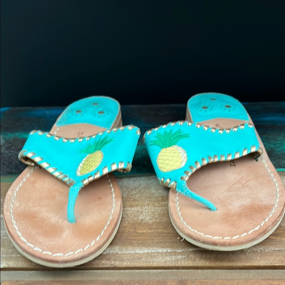 Jack Rogers Blue and Yellow Pineapple Sandals